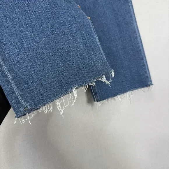 Quince Bella Stretch Straight Jeans Womens 30 Twilight Blue Fray Raw Hem Denim - Picture 4 of 13